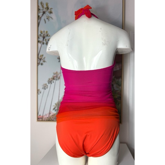 LAUREN Ralph Lauren Pink Orange Ombre One Piece Strapless Swimsuit Size 12 Large - Picture 5 of 7
